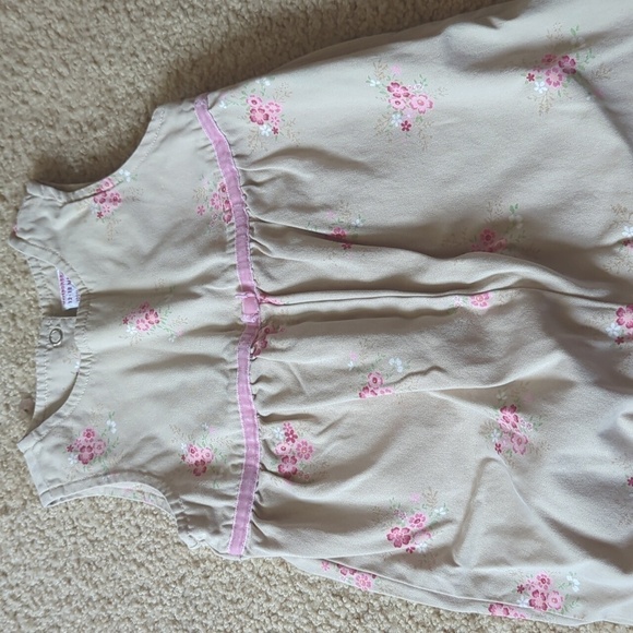 Gymboree Tan with Pink Floral Sleeveless Long Pants Jumpsuit Size 12-18 Months - Picture 2 of 7